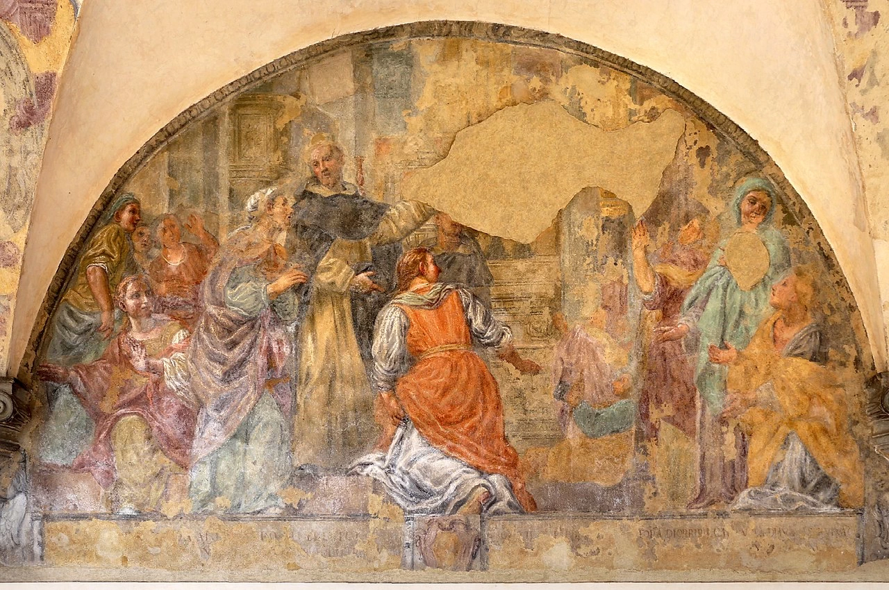 San domenico fa apparire demonio - gatto per convertire donne, San Marco, Firenze, Chiostro di San Domenico